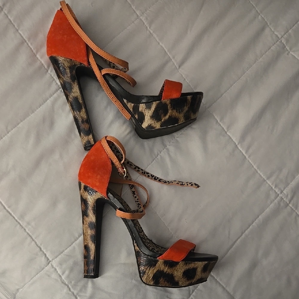 Leopard Print and Orange Platform Heels